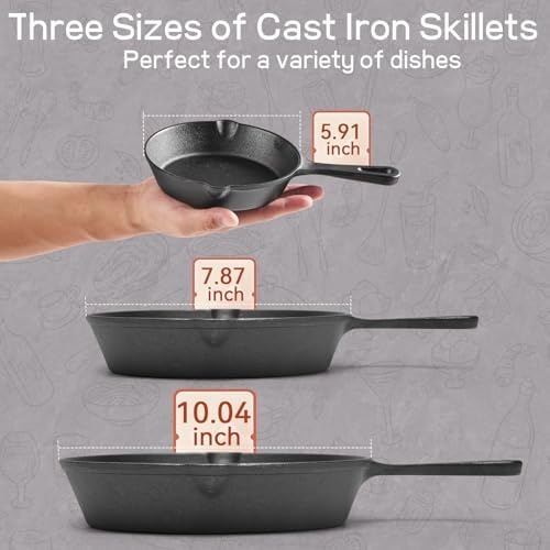 image:imageHeavyDuty Cast Iron Skillet Set Durable Frying Pans for Stove and 5Piece Stainless Steel Flatware Set MirrorFinish Silverware Place Setting for 1 Knife 2 Forks amp 2 Spoons Dishwasher Safe