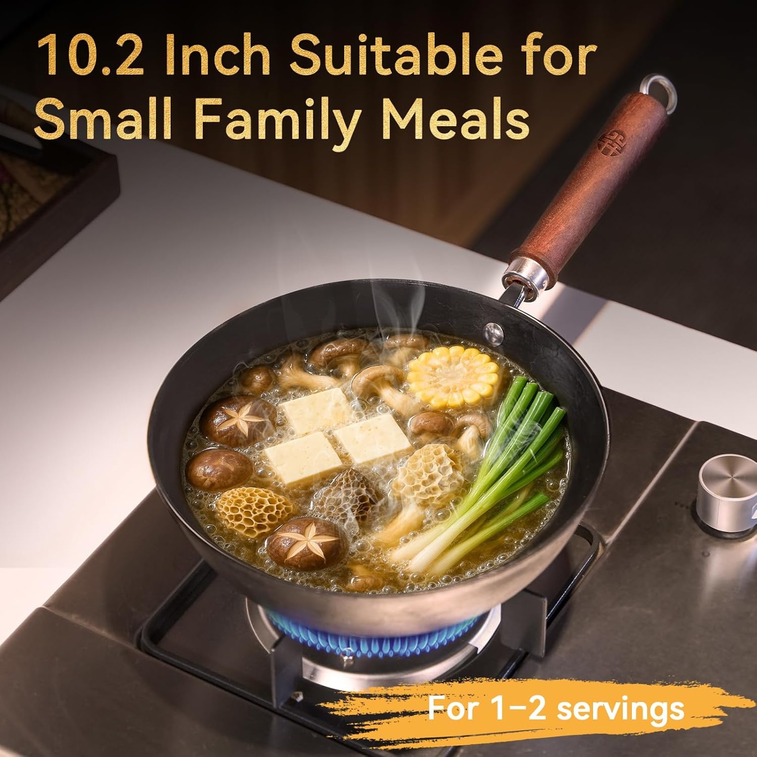image:imageWANGYUANJI 102 Inch Cast Iron Wok with Lid134 ChemicalFree Iron Wok with Lid and Iron Spatula