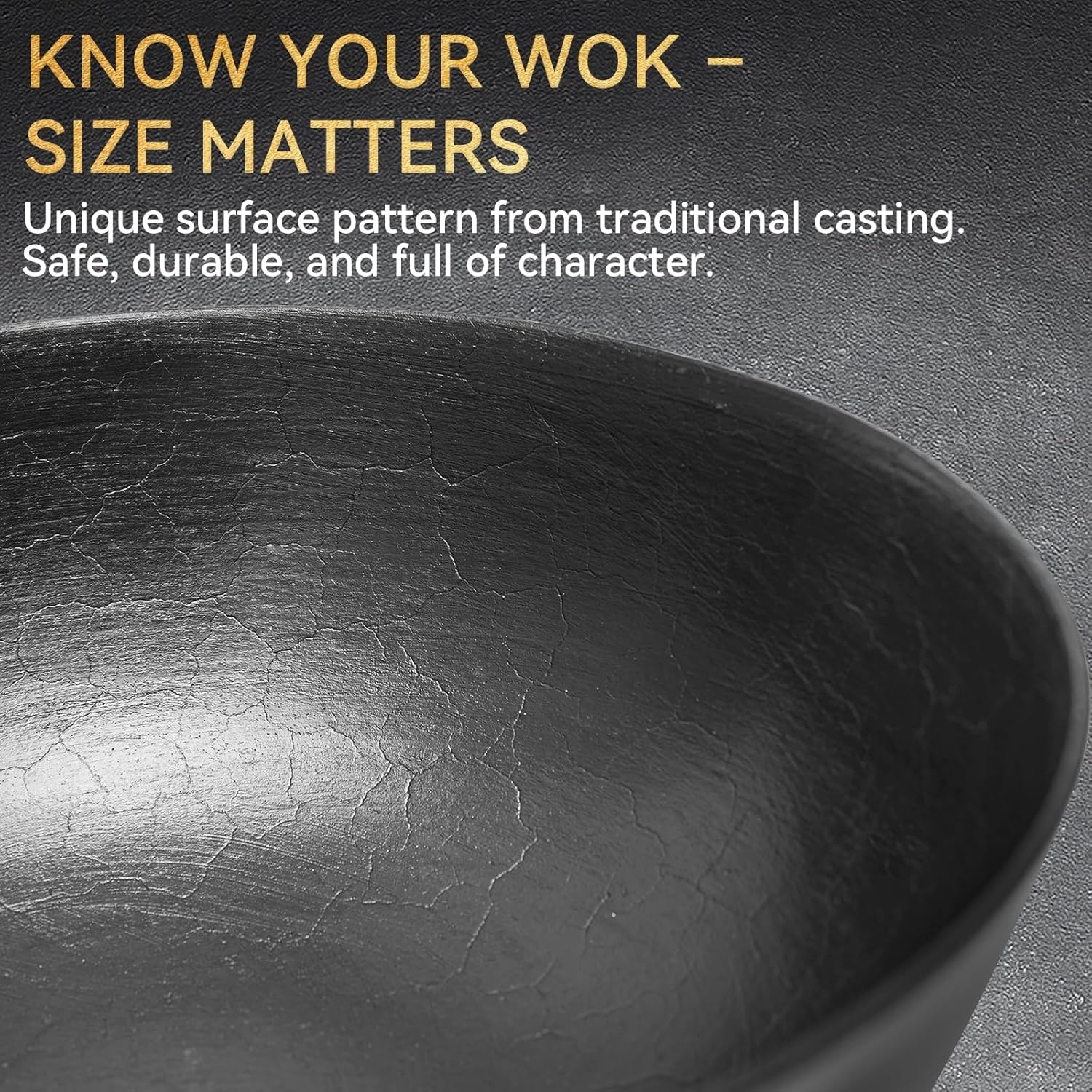 image:imageWANGYUANJI 102 Inch Cast Iron Wok with Lid134 FlatBottom Iron Wok with Glass Lid Uncoated StirFry Pan