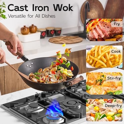 image:imageWANGYUANJI 11 Iron Skillet with Glass Lid amp Griddle Spatula FlatBottom Frying Pan126 Chinese Flat Bottom Wok