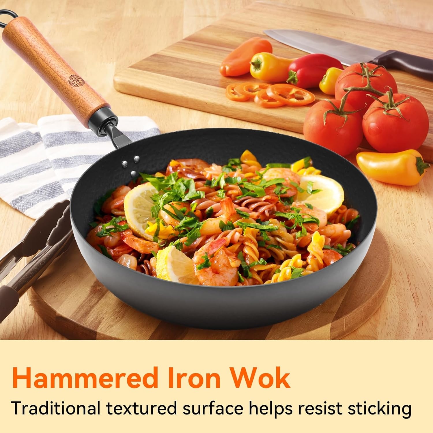 image:imageWANGYUANJI 11 Iron Skillet with Glass Lid amp Griddle Spatula FlatBottom Frying Pan126 Iron Wok with Lid and Iron Spatula