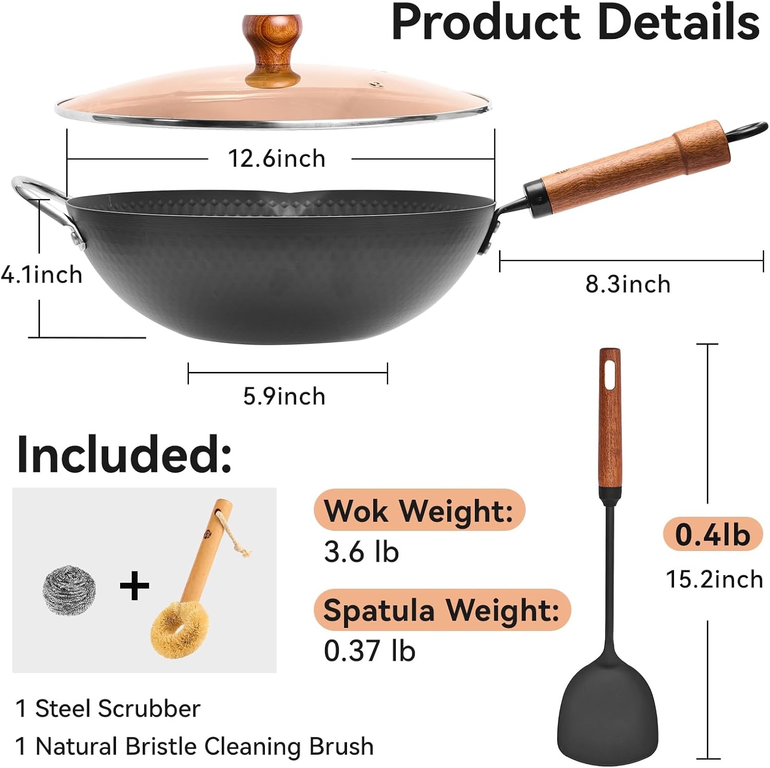 image:imageWANGYUANJI 11 Iron Skillet with Glass Lid amp Griddle Spatula FlatBottom Frying Pan126 Iron Wok with Lid and Iron Spatula