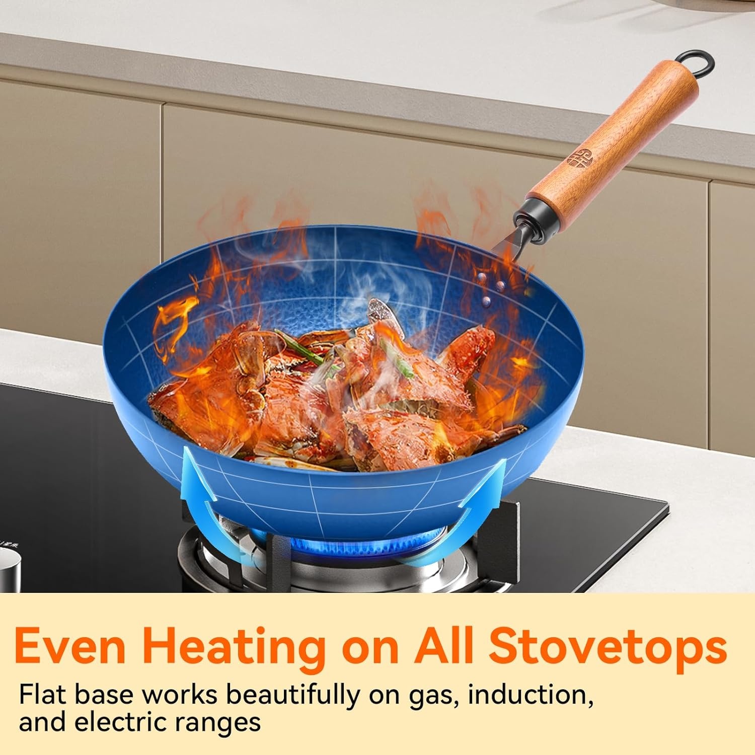 image:imageWANGYUANJI 11 Iron Skillet with Glass Lid amp Griddle Spatula FlatBottom Frying Pan134 Flat Bottom Wok
