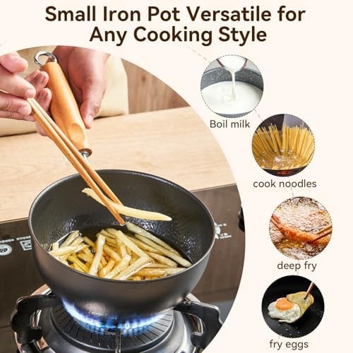 image:imageWANGYUANJI 126 Wok with Lid Flat Bottom Nonstick Wok Pan for Induction Cooktop and 71 Inch Hammered Cast Iron Saucepan with Glass Lid