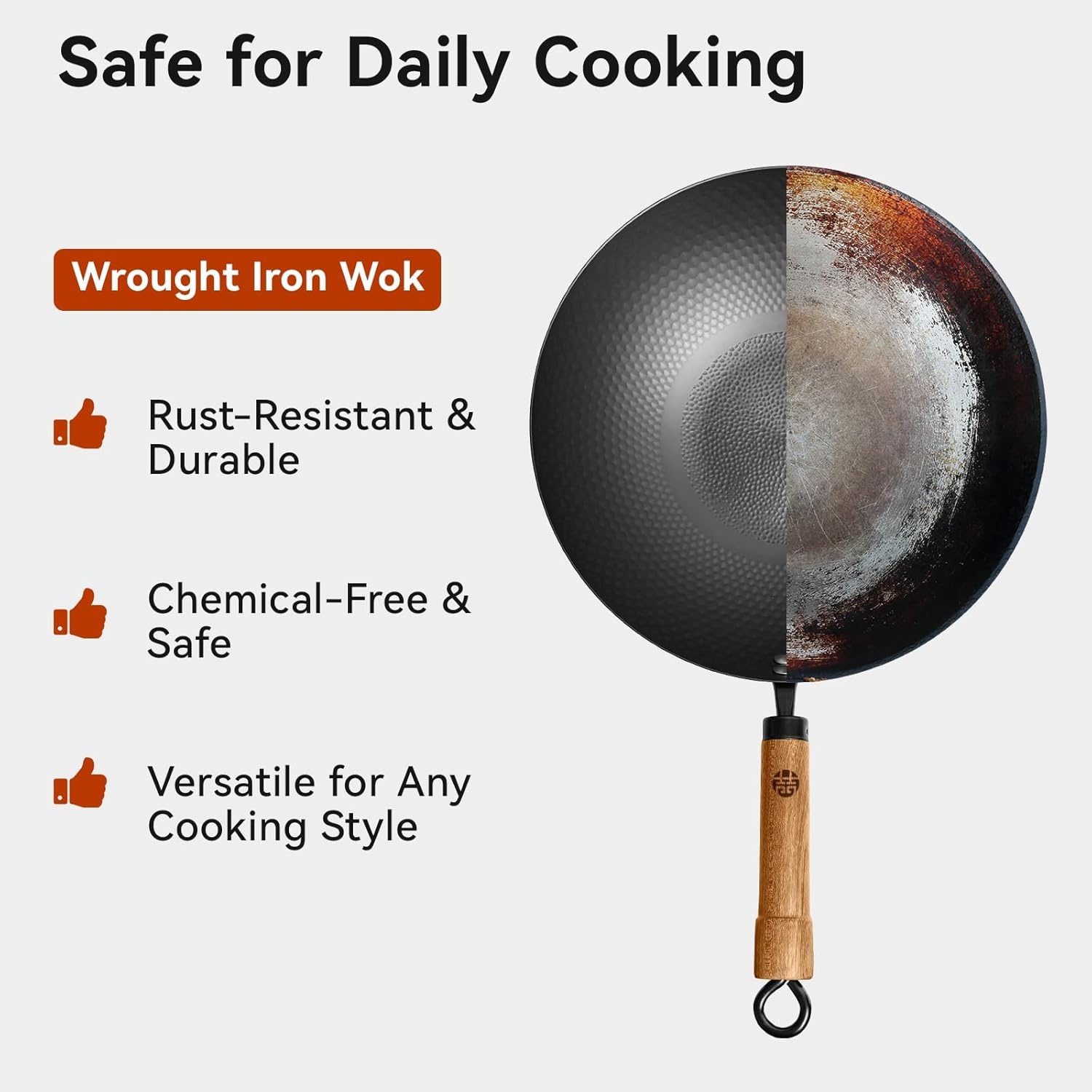 image:imageWANGYUANJI 126Inch Wok Pan with Lid Flat Bottom Wok and 4Piece Stainless Steel Kitchen Utensil Set