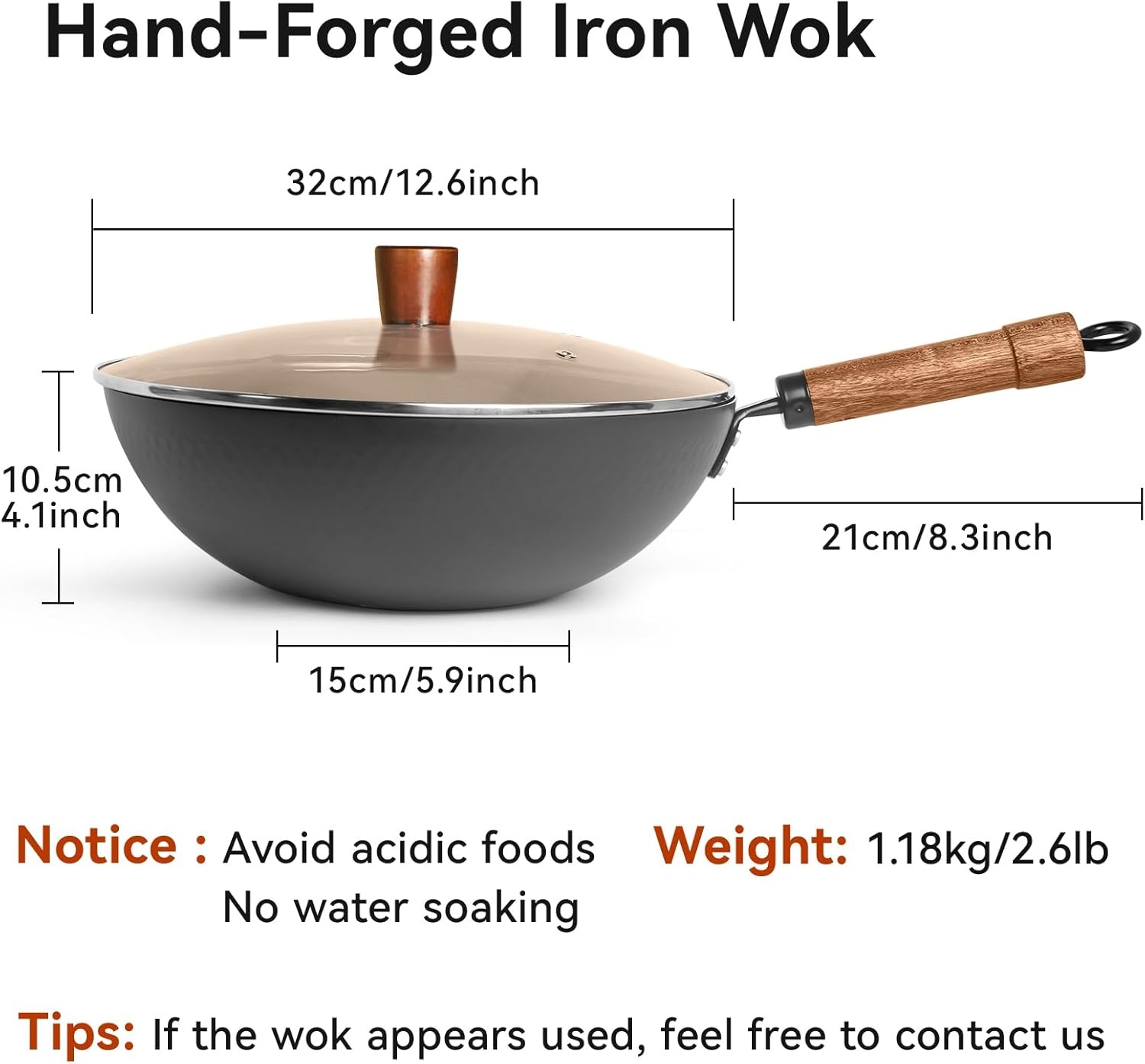 image:imageWANGYUANJI 126Inch Wok Pan with Lid Flat Bottom Wok and 4Piece Stainless Steel Kitchen Utensil Set