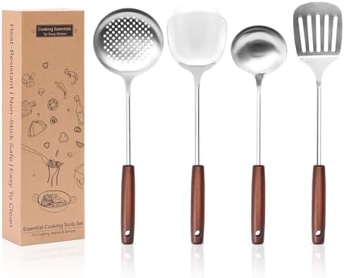 image:imageWANGYUANJI 126Inch Wok Pan with Lid Flat Bottom Wok and 4Piece Stainless Steel Kitchen Utensil Set