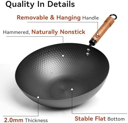 image:imageWANGYUANJI 126Inch Wok Pan with Lid Flat Bottom Wok and 4Piece Stainless Steel Kitchen Utensil Set