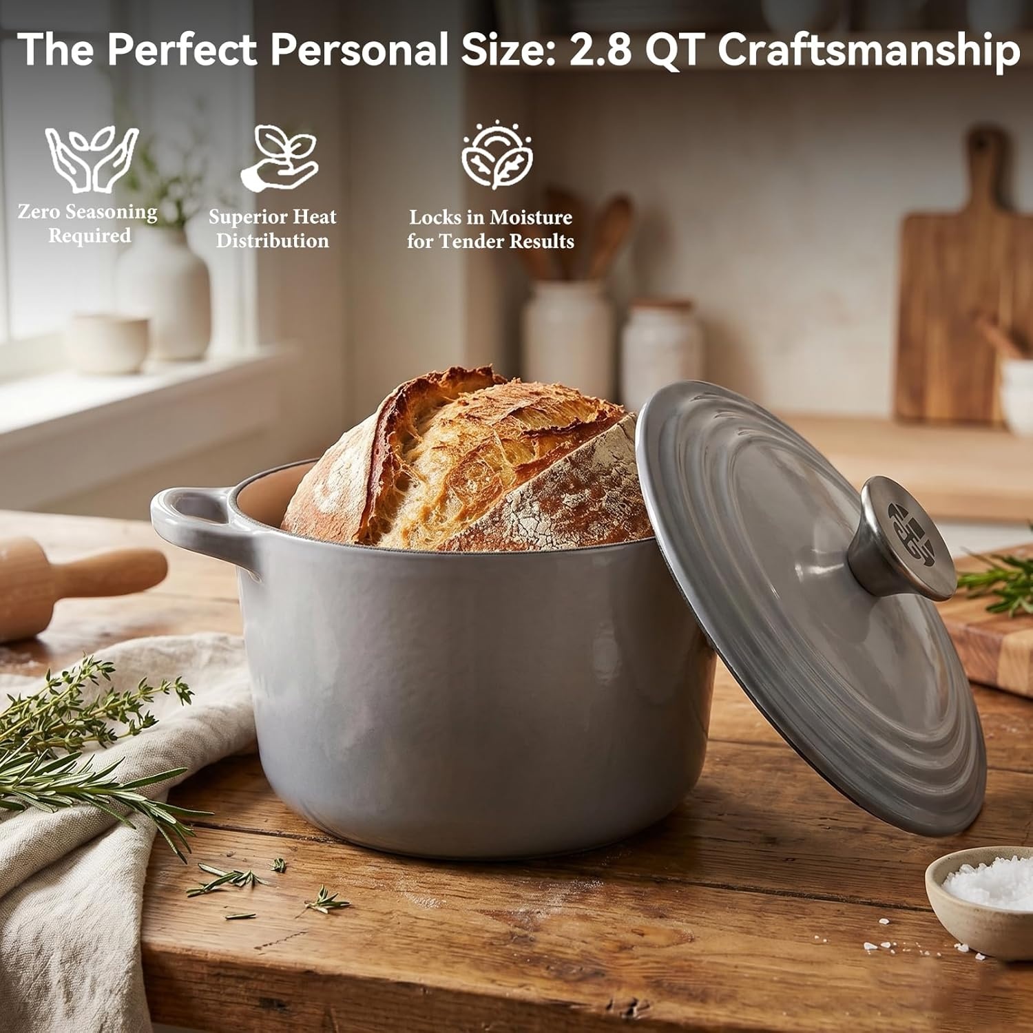 image:imageWANGYUANJI 28 Quart Small Enameled Cast Iron Dutch Oven with Lid 75Inch Mini Cast Iron Pot for Sourdough Bread Baking amp Soups Gradient Gray Enamel Cocotte