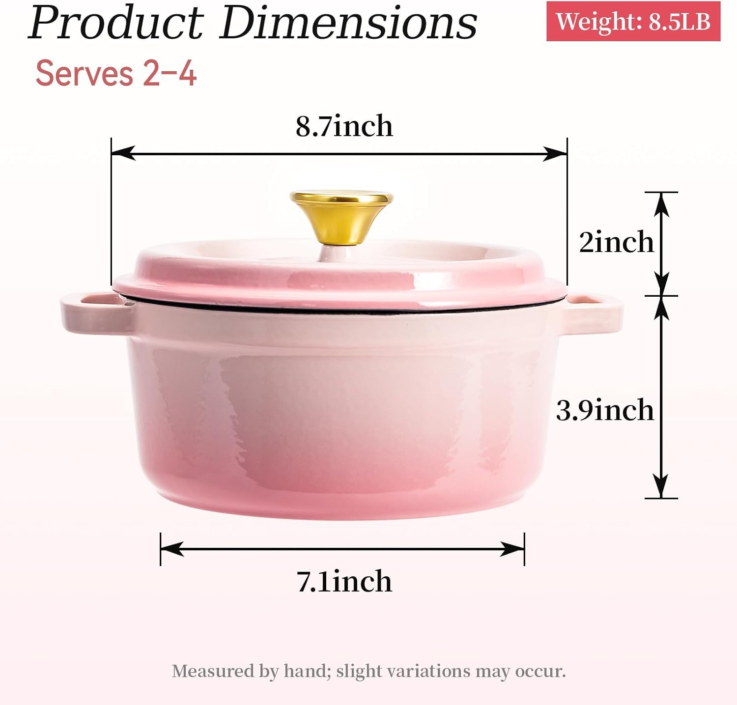 image:imageWANGYUANJI 33 Quart Enameled Cast Iron Dutch Oven with Lid 87Inch HeavyDuty Casserole amp Braiser Pan ThickWall Construction Silver Stainless Steel Knob Gradient Pink Safe for All Cooktops