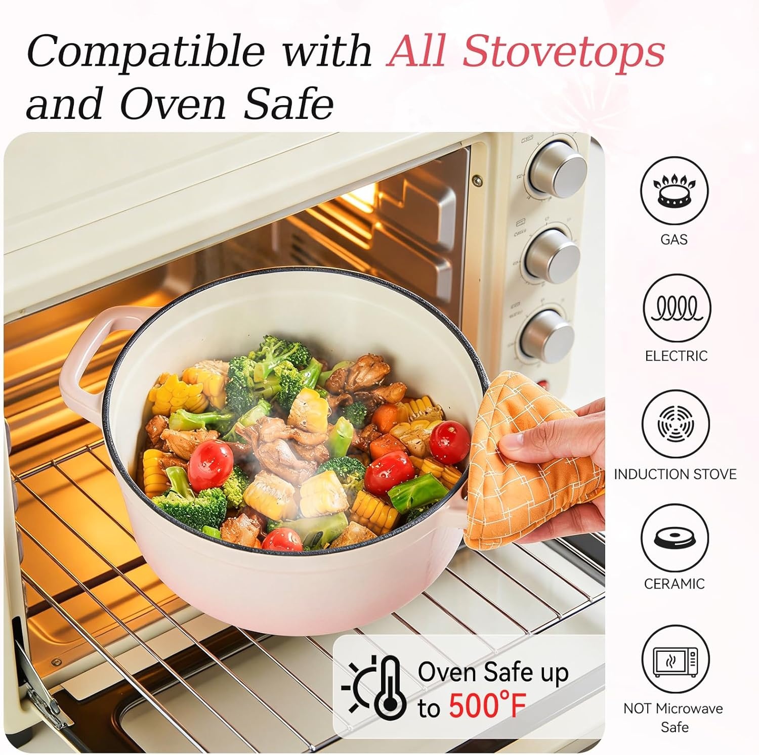 image:imageWANGYUANJI 33 Quart Enameled Cast Iron Dutch Oven with Lid 87Inch HeavyDuty Casserole amp Braiser Pan ThickWall Construction Silver Stainless Steel Knob Gradient Pink Safe for All Cooktops