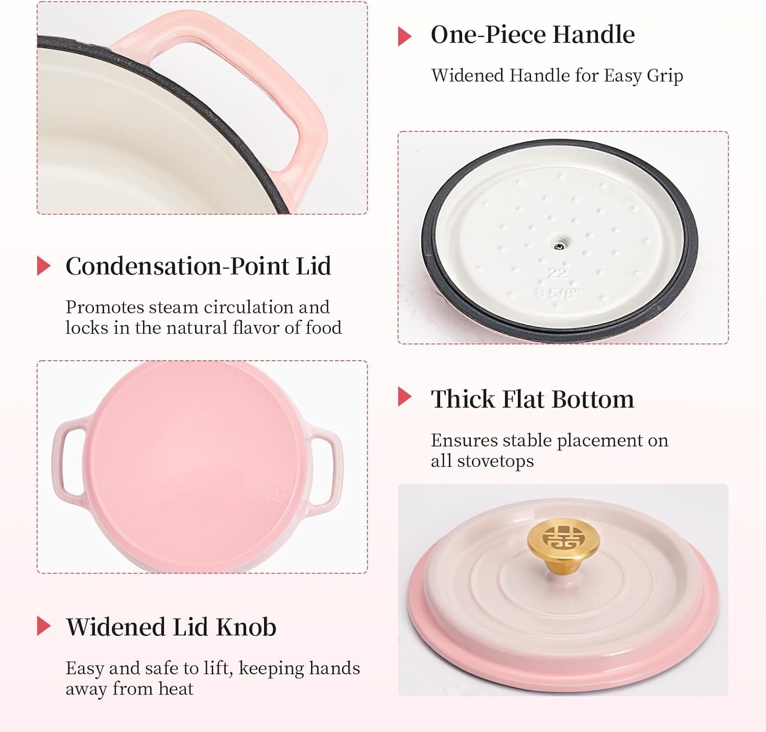 image:imageWANGYUANJI 33 Quart Enameled Cast Iron Dutch Oven with Lid 87Inch HeavyDuty Casserole amp Braiser Pan ThickWall Construction Silver Stainless Steel Knob Gradient Pink Safe for All Cooktops