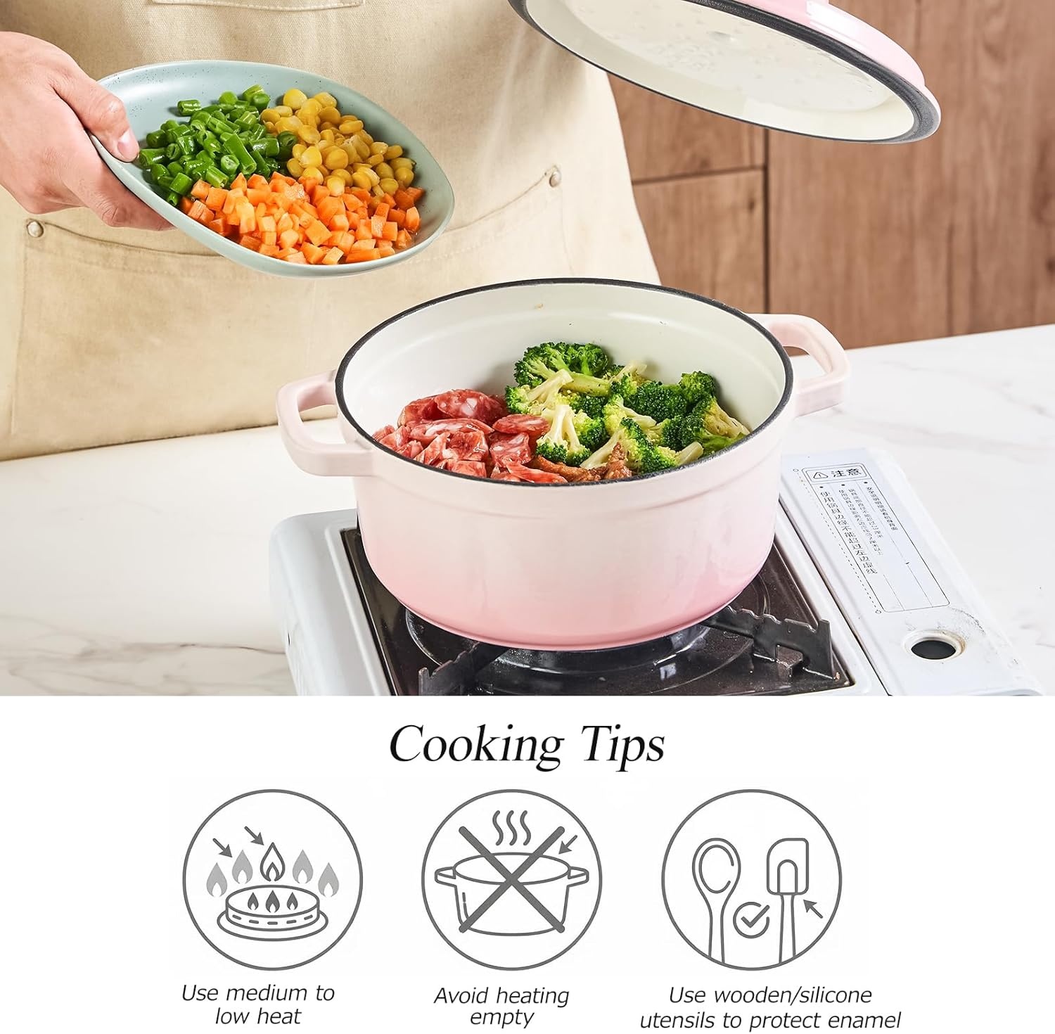 image:imageWANGYUANJI 33 Quart Enameled Cast Iron Dutch Oven with Lid 87Inch HeavyDuty Casserole amp Braiser Pan ThickWall Construction Silver Stainless Steel Knob Gradient Pink Safe for All Cooktops