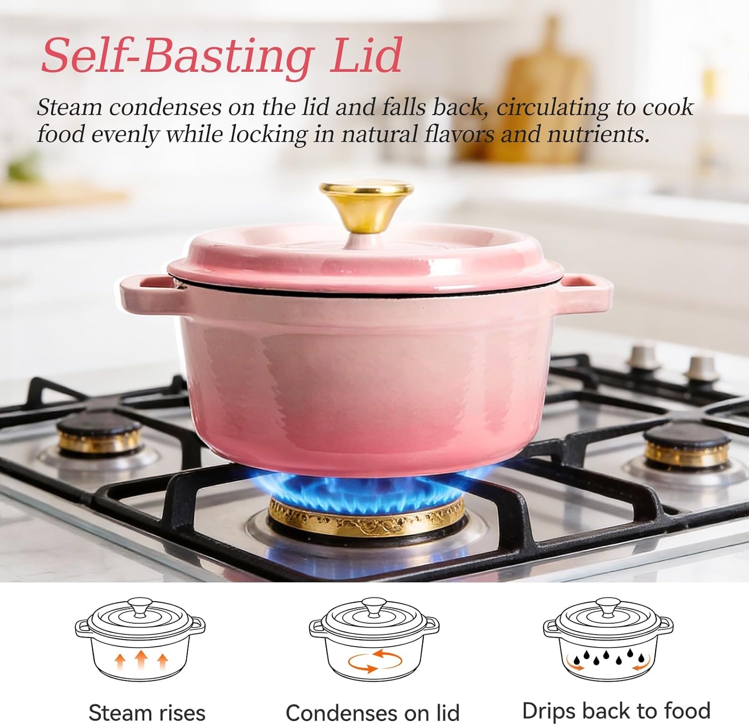 image:imageWANGYUANJI 33 Quart Enameled Cast Iron Dutch Oven with Lid 87Inch HeavyDuty Casserole amp Braiser Pan ThickWall Construction Silver Stainless Steel Knob Gradient Pink Safe for All Cooktops