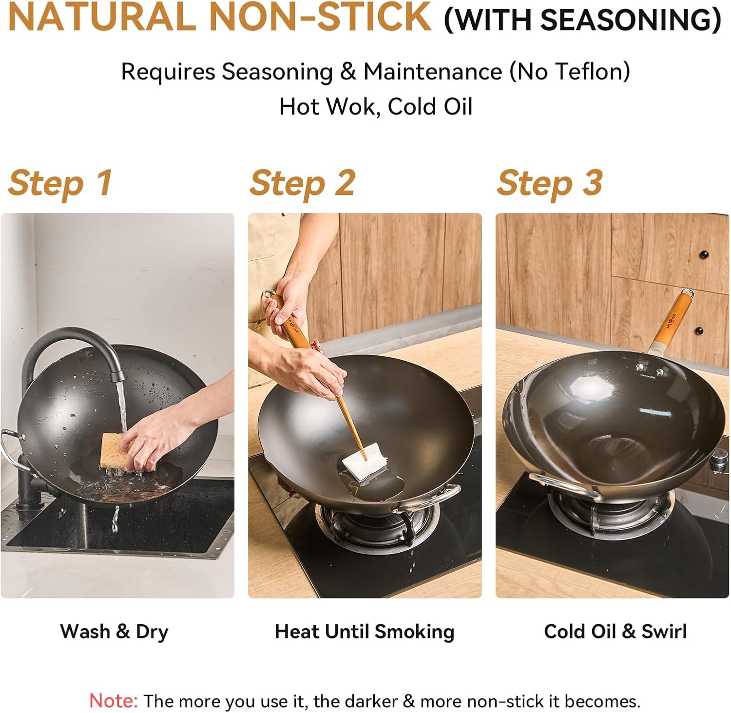 image:imageWANGYUANJI Carbon Steel Wok 142 Woks with Traditional Iron Spatula