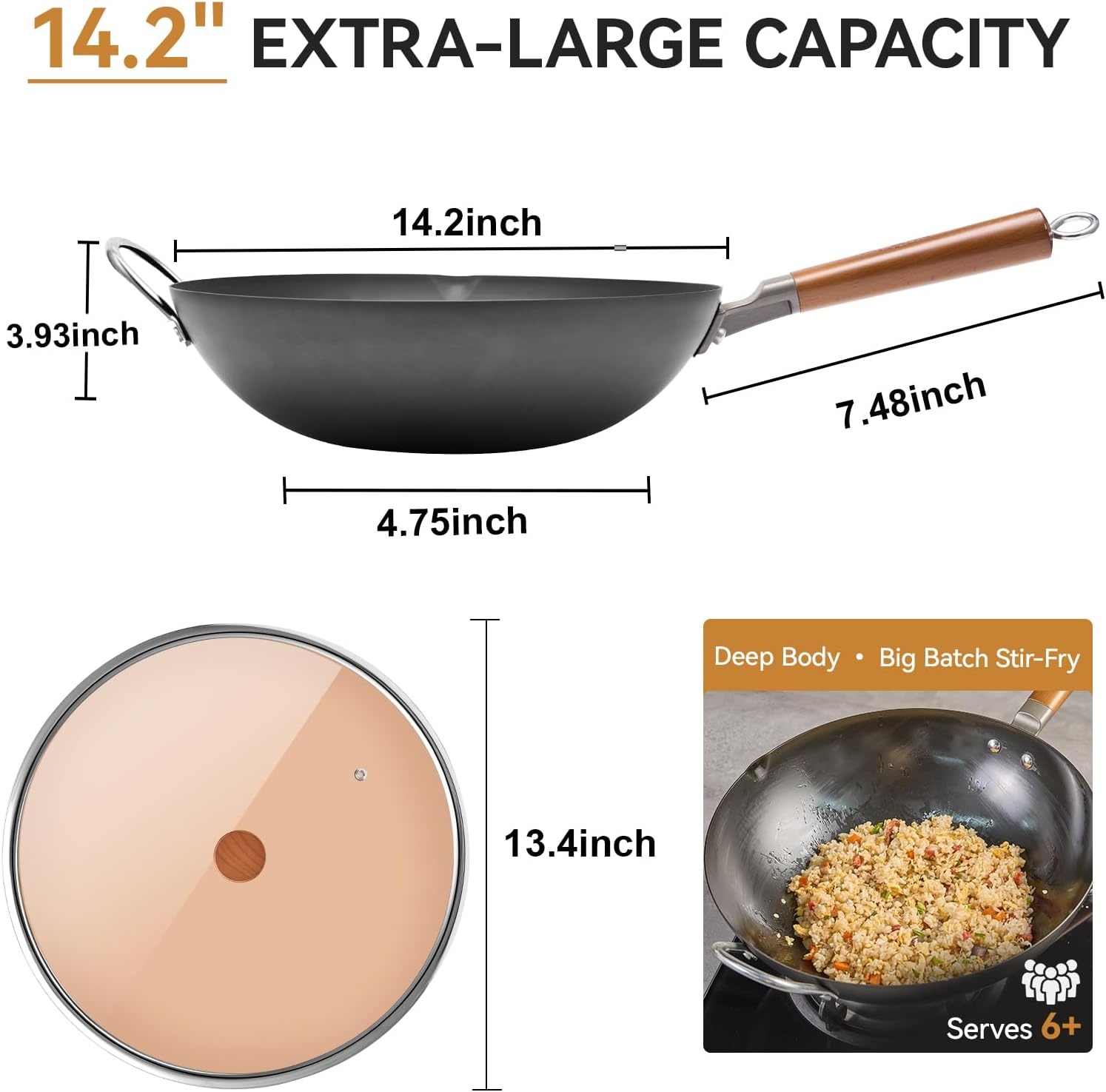 image:imageWANGYUANJI Carbon Steel Wok 142 Woks with Traditional Iron Spatula