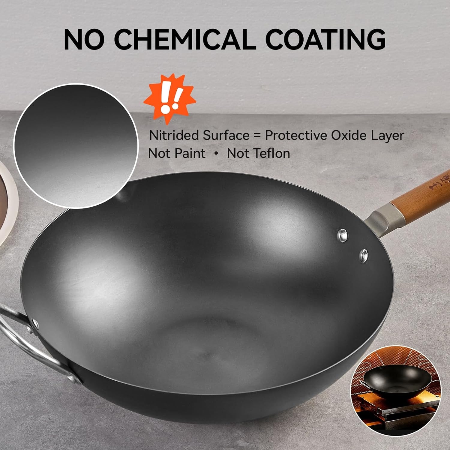 image:imageWANGYUANJI Carbon Steel Wok 142 Woks with Traditional Iron Spatula
