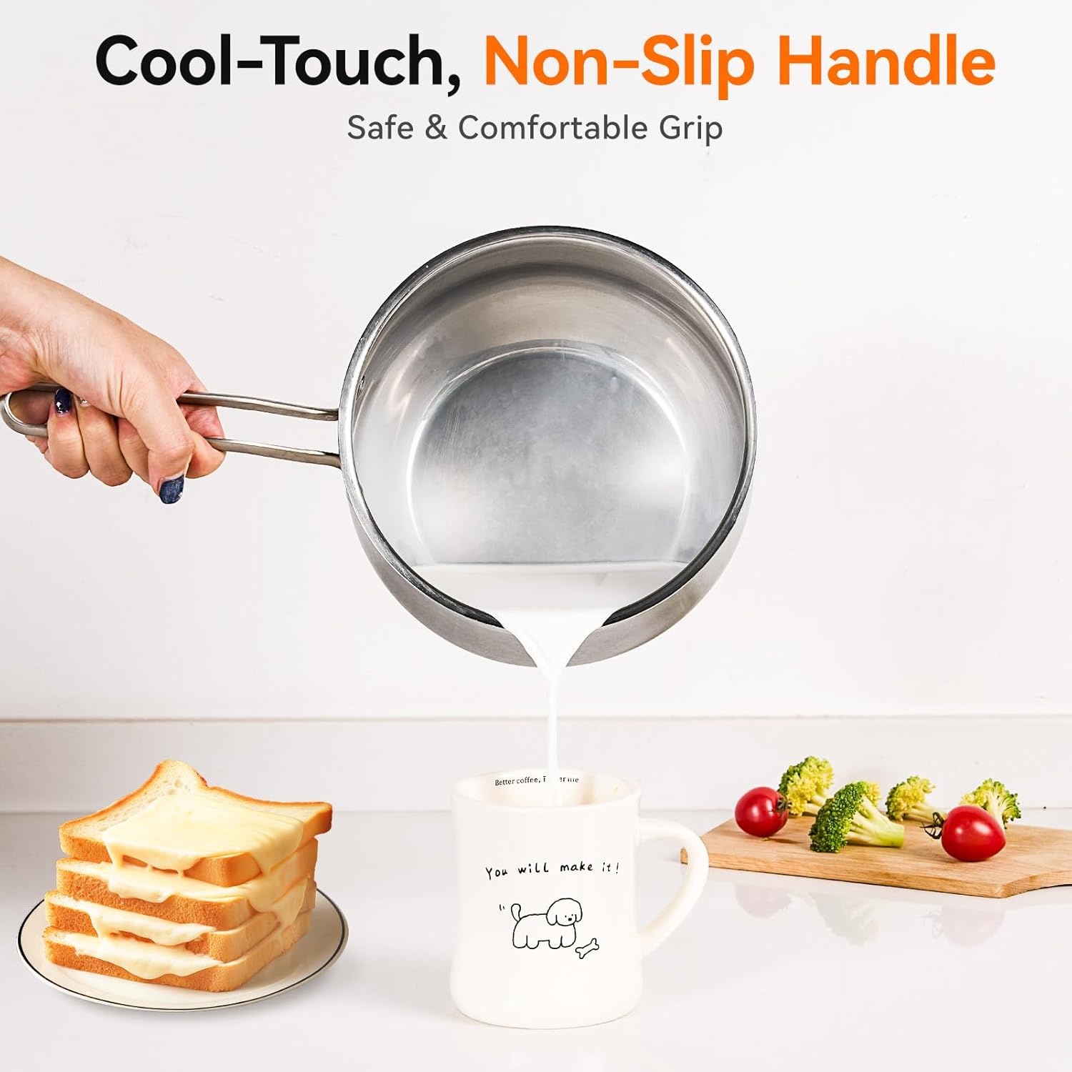 image:imageWANGYUANJI Stainless Steel Soup Ladle 142 Long Handle71 Upgraded Stainless Steel Saucepan with Steamer Insert TriPly Base