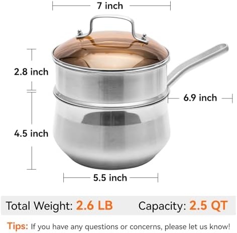 image:imageWANGYUANJI Stainless Steel Soup Ladle 142 Long Handle71 Upgraded Stainless Steel Saucepan with Steamer Insert TriPly Base