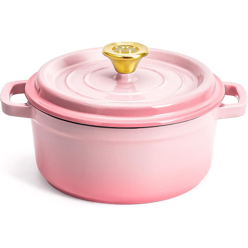 image:imageWANGYUANJI 33 Quart Enameled Cast Iron Dutch Oven with Lid 87Inch HeavyDuty Casserole amp Braiser Pan ThickWall Construction Silver Stainless Steel Knob Gradient Pink Safe for All Cooktops
