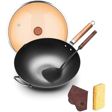 image:imageWANGYUANJI Carbon Steel Wok 142 Woks with Traditional Iron Spatula