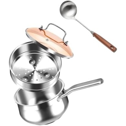 image:imageWANGYUANJI Stainless Steel Soup Ladle 142 Long Handle71 Upgraded Stainless Steel Saucepan with Steamer Insert TriPly Base