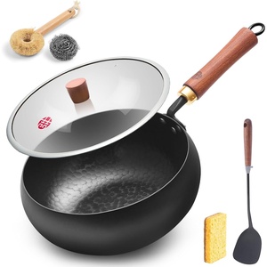 image:imageWANGYUANJI 11 Iron Skillet with Glass Lid amp Griddle Spatula FlatBottom Frying Pan Uncoated amp Unseasoned InductionGasElectric Compatible Wooden Handle Seasoning Requiredblack95inch