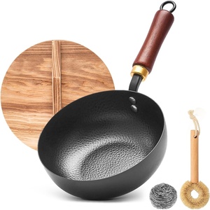 image:imageWANGYUANJI 13434cm Carbon Steel Wok Pan with LidLarge Flat Bottom Stir Fry Pan for ElectricInduction amp Glass Top Stoves High Stability NoWobble Design Lightweight Chinese Cookware 46 People8 inch