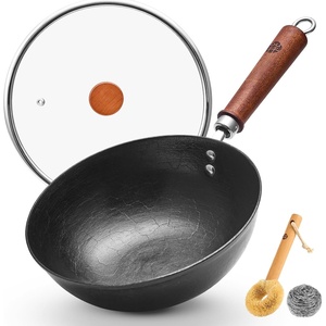 image:imageWANGYUANJI 13434cm Carbon Steel Wok Pan with LidLarge Flat Bottom Stir Fry Pan for ElectricInduction amp Glass Top Stoves High Stability NoWobble Design Lightweight Chinese Cookware 46 People95 inch