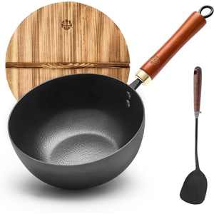 image:imageWANGYUANJI 13434cm Carbon Steel Wok Pan with LidLarge Flat Bottom Stir Fry Pan for ElectricInduction amp Glass Top Stoves High Stability NoWobble Design Lightweight Chinese Cookware 46 People87 inch