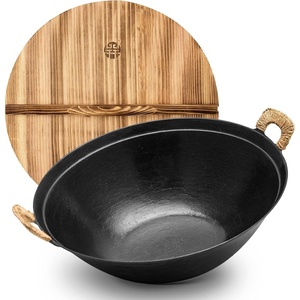 image:imageWANGYUANJI 142 Cast Iron Wok with Lid Dual Handles  Flat Bottom Chinese Stir Fry Pan for Induction amp Gas Stoves  Traditional Handcrafted Turtle Shell Texture Uncoated amp NonToxic134 inch Flat Bottom Wok