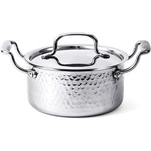 image:imageWANGYUANJI 18QT Small Stainless Steel Stock Pot with Lid Hammered Soup Pot for Boiling Milk amp Ramen Induction Compatible Saucepan with Double Handles Mini Casserole for Serving Oven Safe Silver