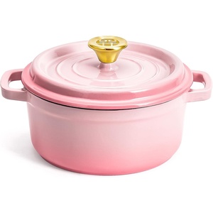 image:imageWANGYUANJI 33 Quart Enameled Cast Iron Dutch Oven with Lid 87Inch HeavyDuty Casserole amp Braiser Pan ThickWall Construction Silver Stainless Steel Knob Gradient Pink Safe for All Cooktops