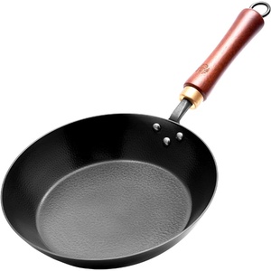image:imageWANGYUANJI 87 Inch Carbon Steel Mini Wok with Wooden Lid amp Detachable Handle 22 Qt Small Wok Pan for 12 People Flat Bottom Uncoated Stir Fry Pan for Ramen Deep Frying Gas amp Induction1024inch