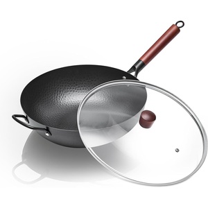 image:imageWANGYUANJI 87 Inch Carbon Steel Mini Wok with Wooden Lid amp Detachable Handle 22 Qt Small Wok Pan for 12 People Flat Bottom Uncoated Stir Fry Pan for Ramen Deep Frying Gas amp Induction134 INCH