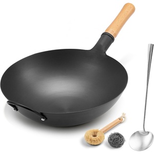 image:imageWANGYUANJI 87Inch Carbon Steel Mini Wok Flat Bottom Small Stir Fry Pan for 12 Servings Uncoated Textured Wok for Gas Electric Ceramic amp Induction Stoves with Lid amp Spatula134wok