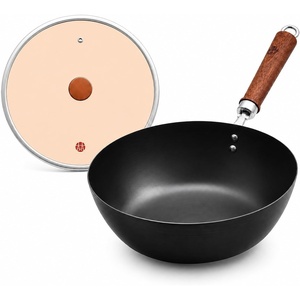 image:imageWANGYUANJI 87Inch Carbon Steel Mini Wok Flat Bottom Small Stir Fry Pan for 12 Servings Uncoated Textured Wok for Gas Electric Ceramic amp Induction Stoves with Lid amp Spatula1024  wok