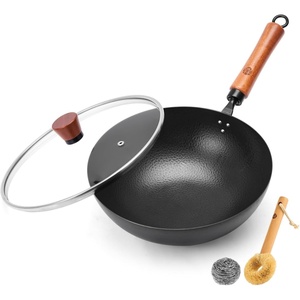 image:imageWANGYUANJI 87Inch Carbon Steel Mini Wok Flat Bottom Small Stir Fry Pan for 12 Servings Uncoated Textured Wok for Gas Electric Ceramic amp Induction Stoves with Lid amp Spatula11wok
