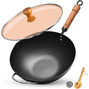 image:imageWANGYUANJI 87Inch Carbon Steel Mini Wok Flat Bottom Small Stir Fry Pan for 12 Servings Uncoated Textured Wok for Gas Electric Ceramic amp Induction Stoves with Lid amp Spatula126inch