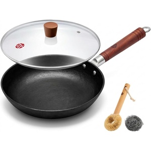 image:imageWANGYUANJI 87Inch Carbon Steel Mini Wok Flat Bottom Small Stir Fry Pan for 12 Servings Uncoated Textured Wok for Gas Electric Ceramic amp Induction Stoves with Lid amp Spatula11 inch