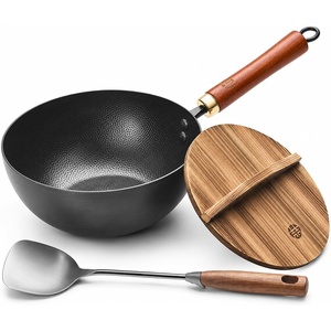 image:imageWANGYUANJI 87Inch Carbon Steel Mini Wok Flat Bottom Small Stir Fry Pan for 12 Servings Uncoated Textured Wok for Gas Electric Ceramic amp Induction Stoves with Lid amp Spatula86wok
