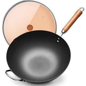 image:imageWANGYUANJI Carbon Steel Wok 142 Large Nitriding Flat Bottom Stir Fry Pan with Lid No Chemical Coating Rust Resistant Iron Skillet for Induction Electric Gas Stoves Big Capacity Serves 6134