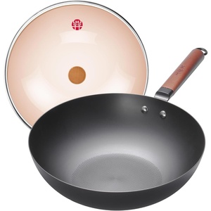 image:imageWANGYUANJI Carbon Steel Wok 142 Large Nitriding Flat Bottom Stir Fry Pan with Lid No Chemical Coating Rust Resistant Iron Skillet for Induction Electric Gas Stoves Big Capacity Serves 6126