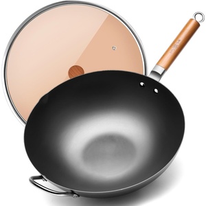 image:imageWANGYUANJI Carbon Steel Wok 142 Large Nitriding Flat Bottom Stir Fry Pan with Lid No Chemical Coating Rust Resistant Iron Skillet for Induction Electric Gas Stoves Big Capacity Serves 6142