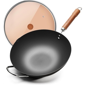 image:imageWANGYUANJI Carbon Steel Wok 142 Large Nitriding Flat Bottom Stir Fry Pan with Lid No Chemical Coating Rust Resistant Iron Skillet for Induction Electric Gas Stoves Big Capacity Serves 61259