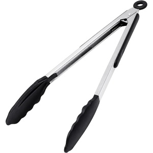 image:imageWANGYUANJI FoodGrade Silicone Kitchen Tongs for Cooking 134 Inch Stainless Steel Food Tongs with Locking Ring NonScratch Cooking Tong for Nonstick Cookware Salad Pasta Serving Black