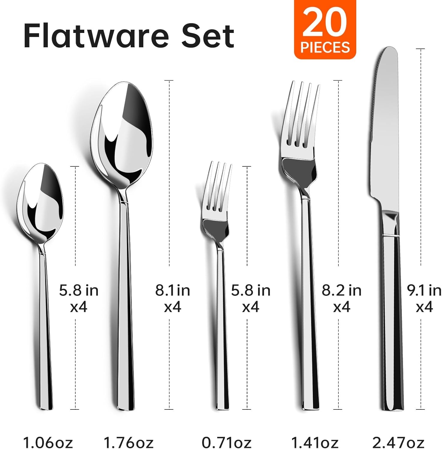 image:image11Inch Carbon Steel Frying Pan with Beech Wooden Handle and 20Piece Stainless Steel Flatware Set Service for 4 4 5Piece Place Settings Knife Dinner Fork Salad Fork Dinner Spoon amp Teaspoon