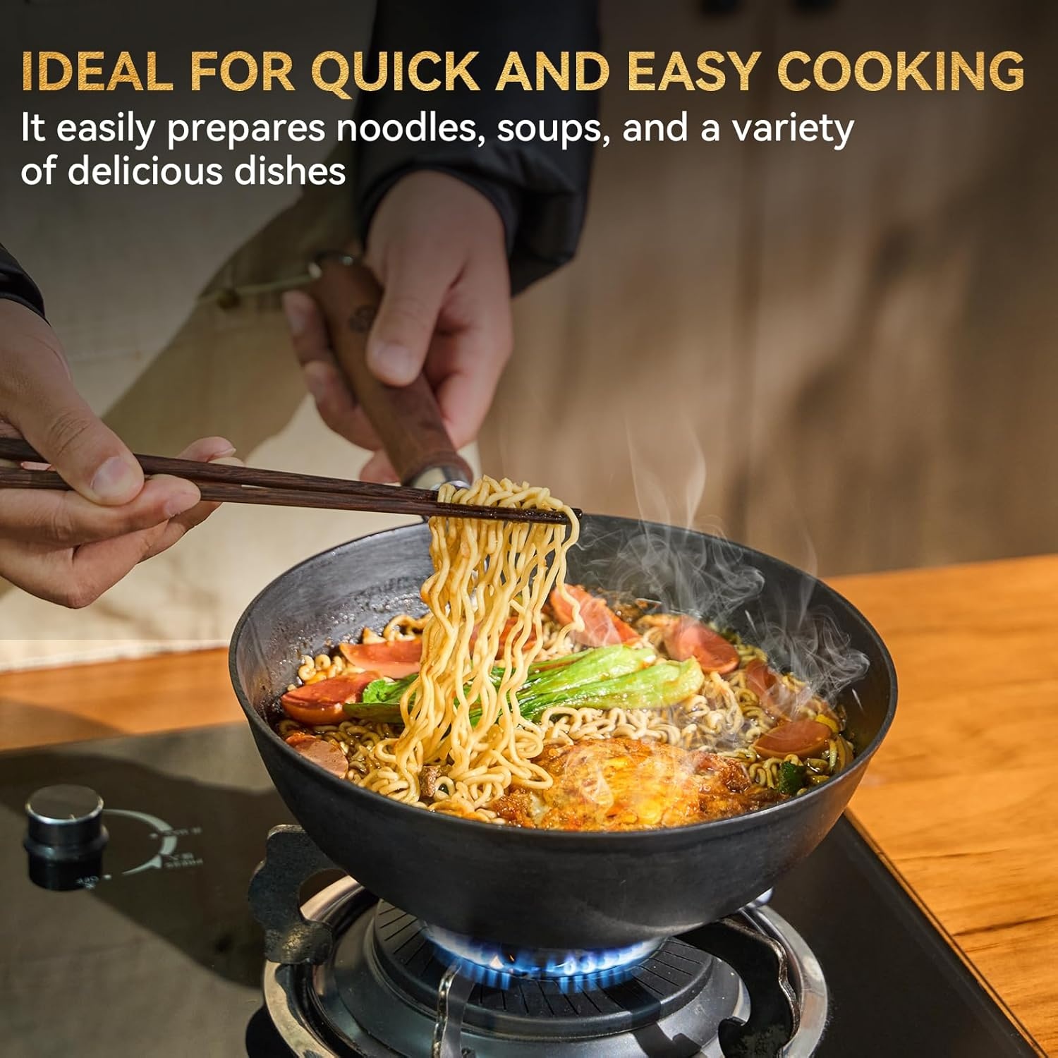 image:imageWANGYUANJI 102 Inch Cast Iron Wok with Lid126 ChemicalFree Iron Wok with Lid and Iron Spatula