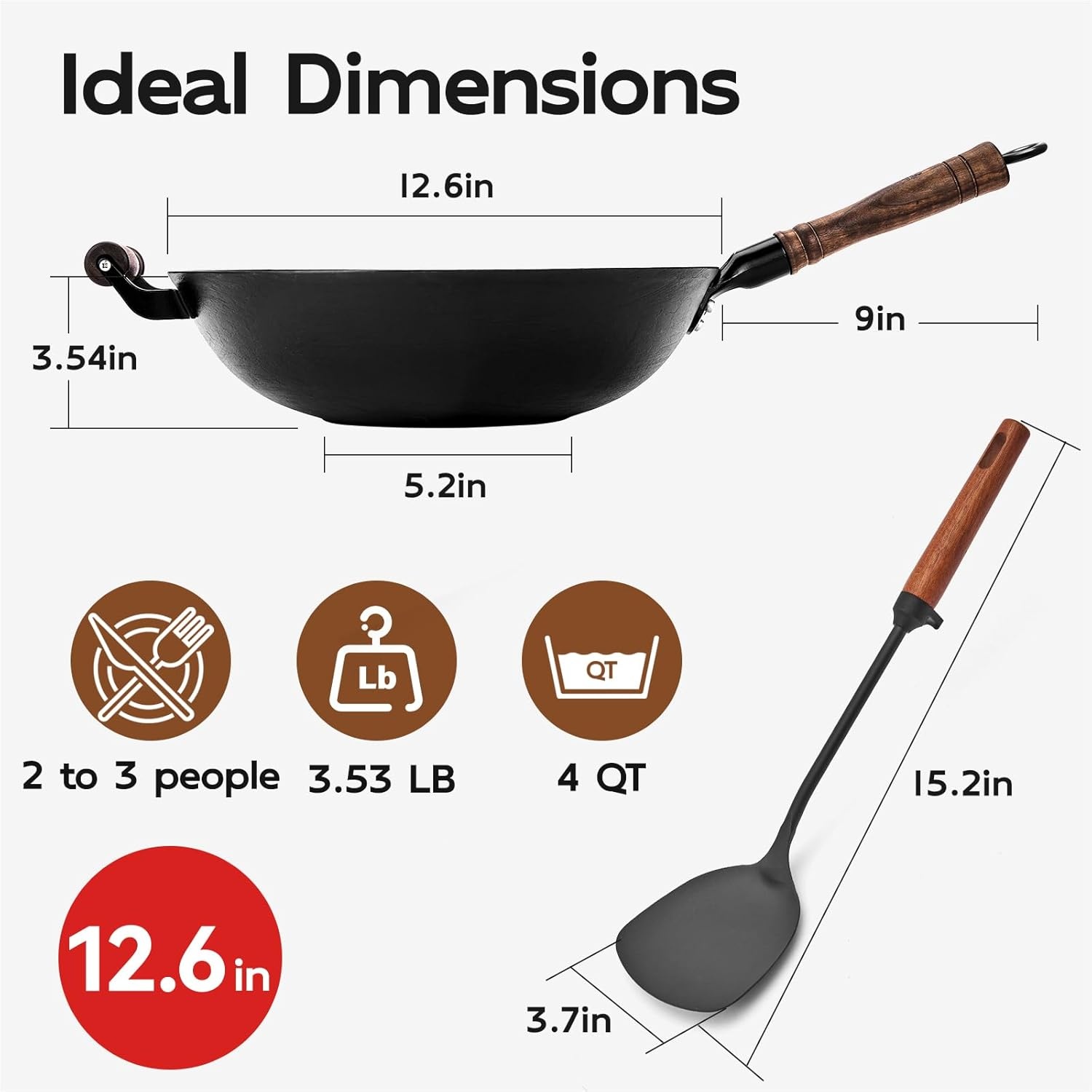 image:imageWANGYUANJI 102 Inch Cast Iron Wok with Lid126 ChemicalFree Iron Wok with Lid and Iron Spatula