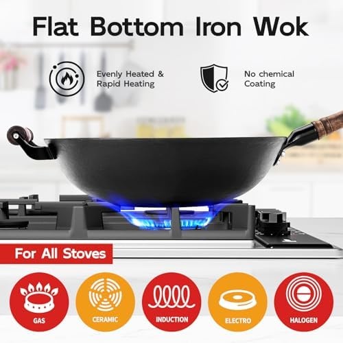 image:imageWANGYUANJI 102 Inch Cast Iron Wok with Lid126 ChemicalFree Iron Wok with Lid and Iron Spatula